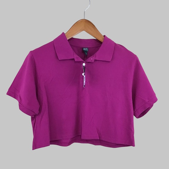 wild fable Tops - Wild Fable Womens Magenta Pink‎ Cropped Polo Shirt Short Sleeve Cotton Large NWT